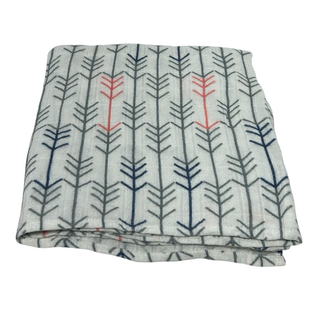 Tula Arrow Print Muslin Bamboo Baby Blanket Gray Navy Blue Orange